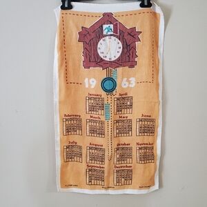 1963 Vintage Kitchen Calendar Cuckoo Clock Pure Linen Cup Towel